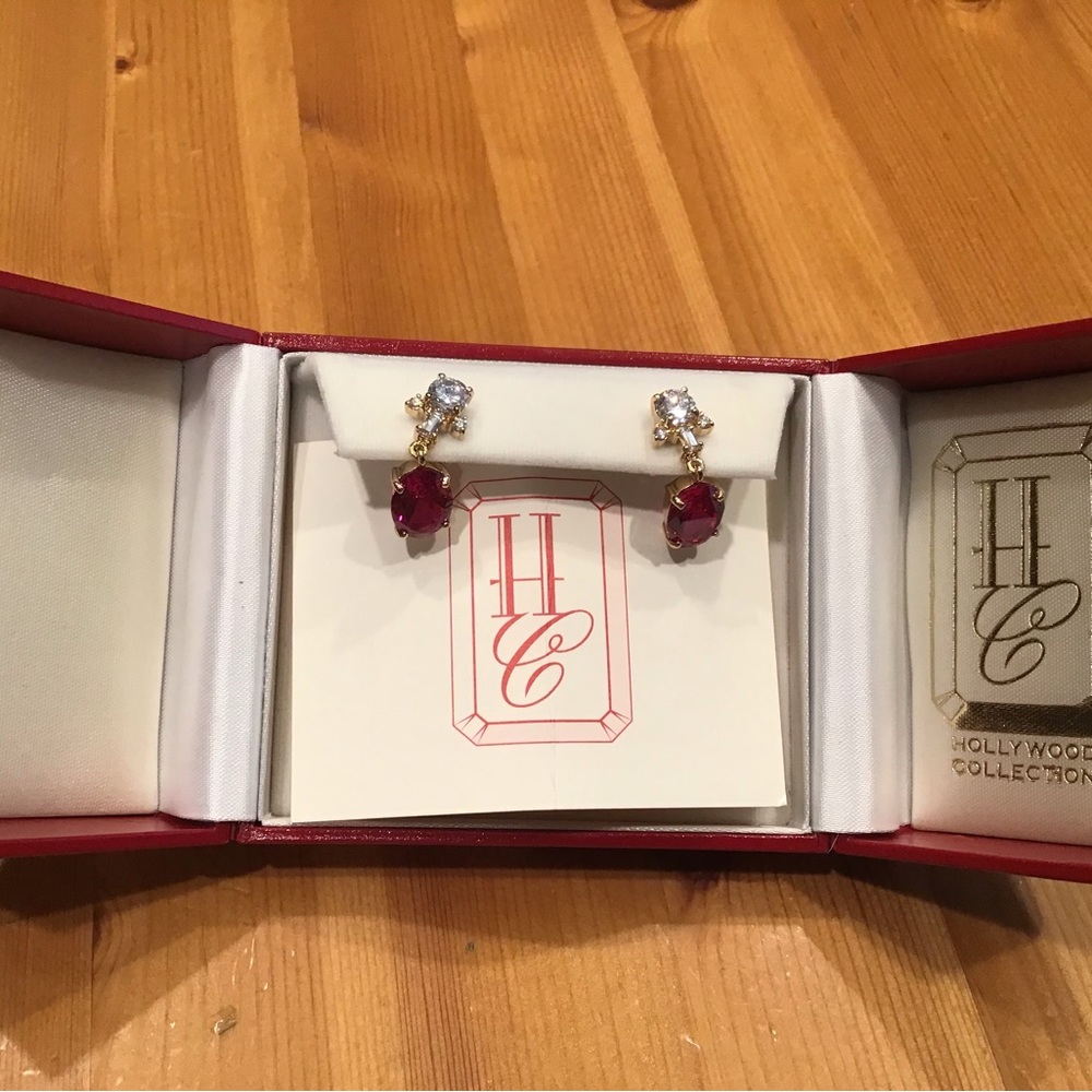 HOLLYWOOD COLLECTION RUBY CRYSTAL EARRINGS GOLD 925 VIVIEN LEIGH GONE W/THE WIND - Picture 9 of 11